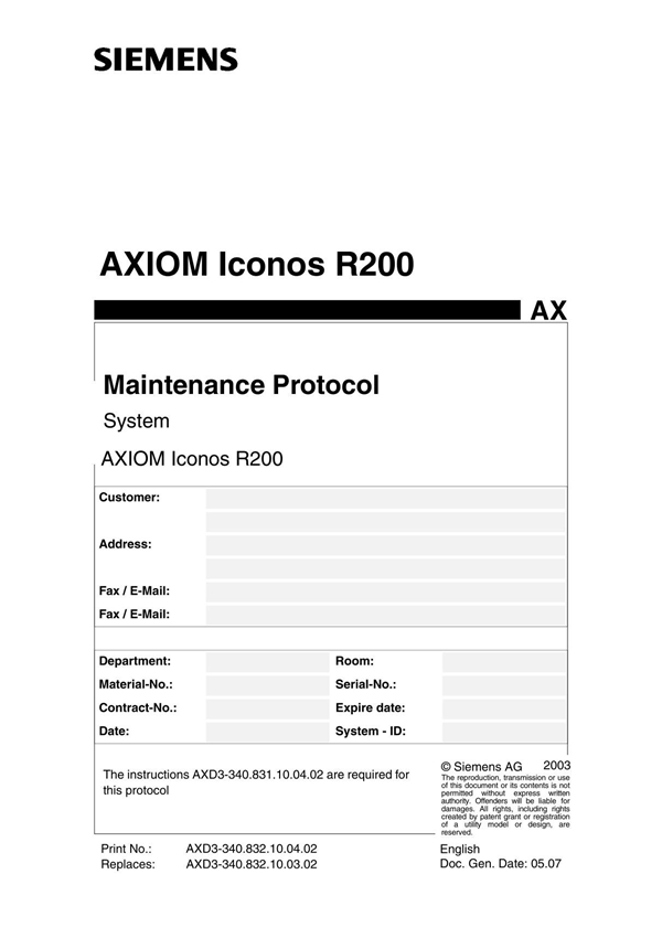 7.ICONOS R200 PM Protocol Siemens ICONOS R200 肠胃拍片机维修手册(英文)