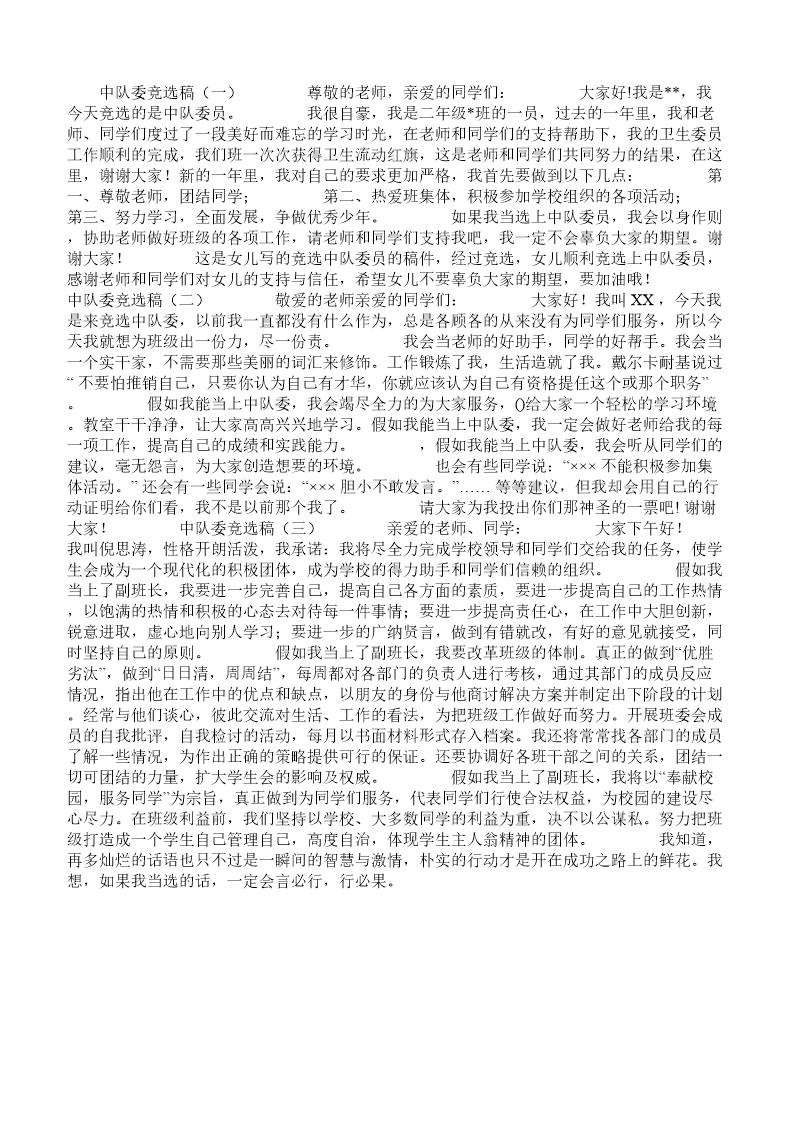 中队委竞选稿