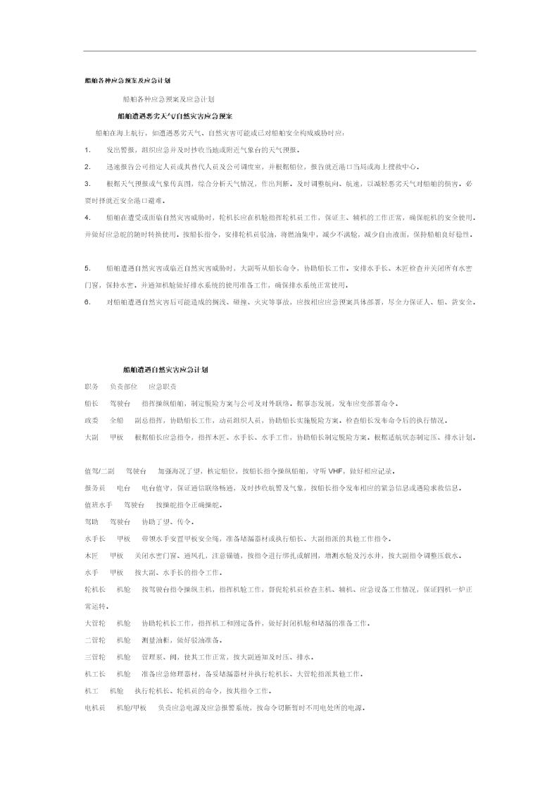 船舶各种应急预案及应急计划(19页)