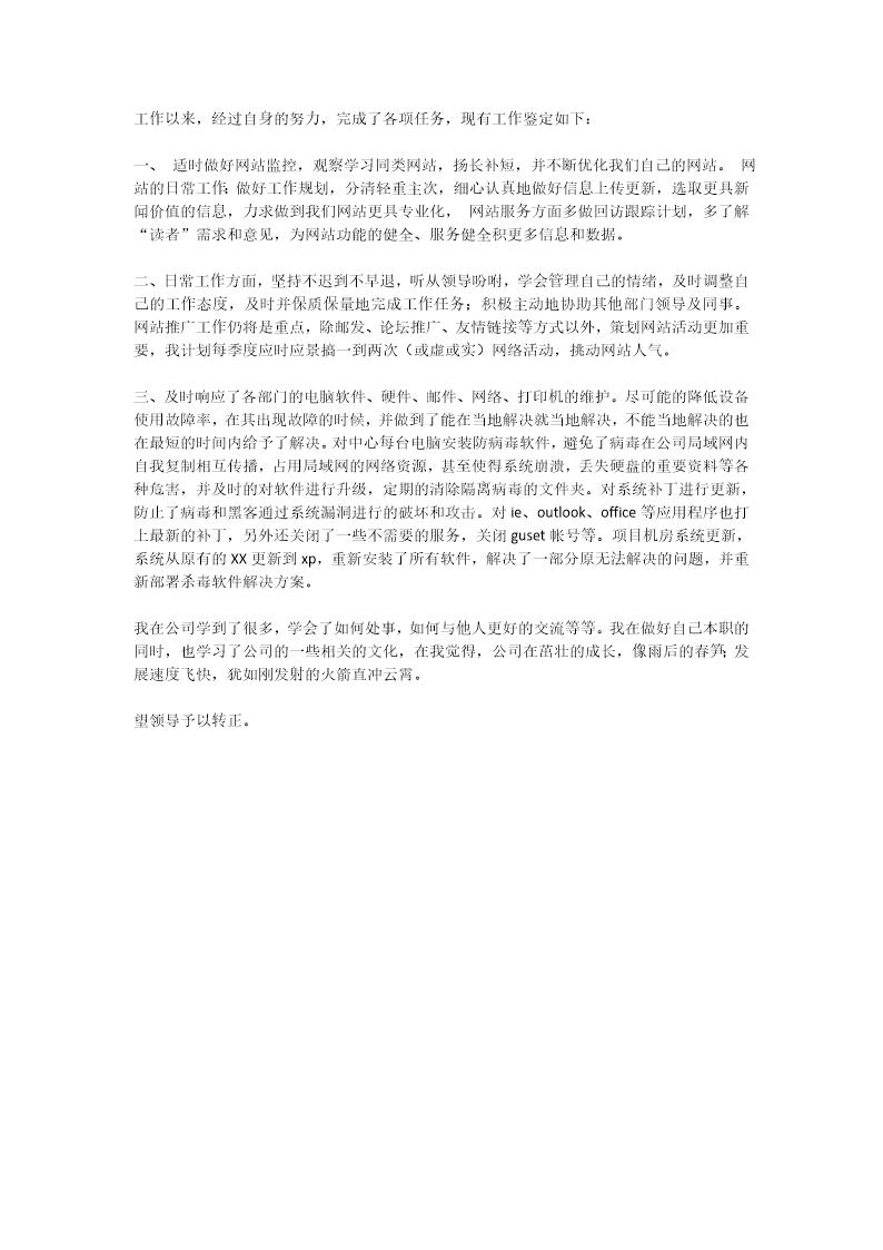 IT转正申请报告