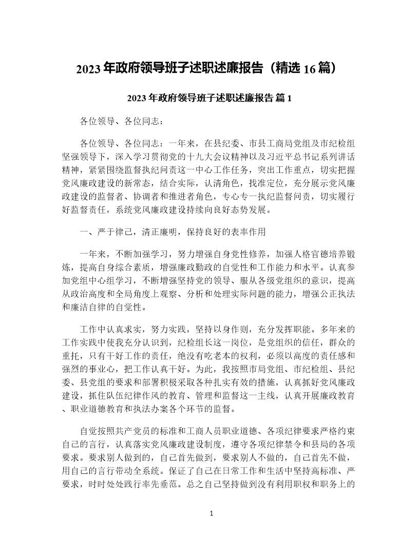 年政府领导班子述职述廉报告(精选16篇)