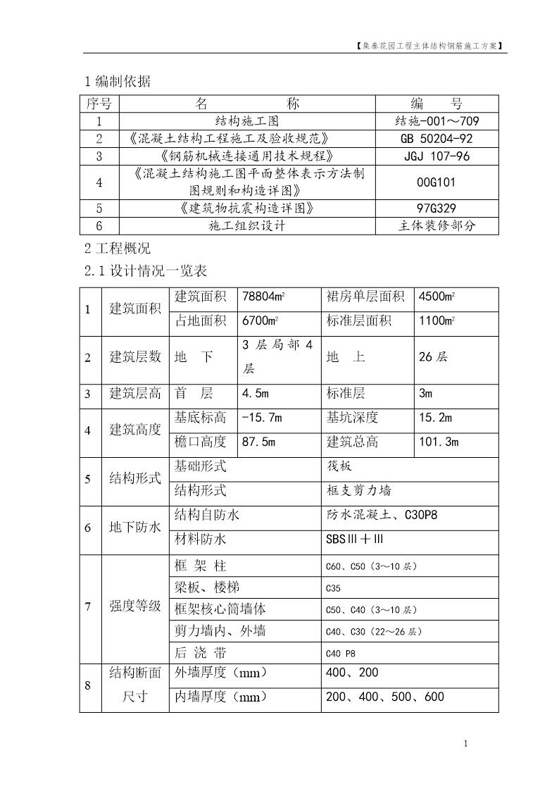 集泰花园工程主体结构钢筋施工方案