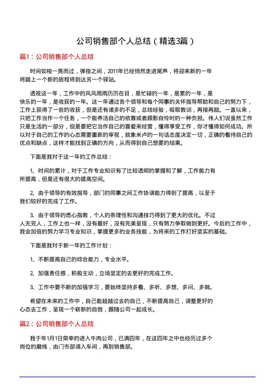 公司销售部个人总结