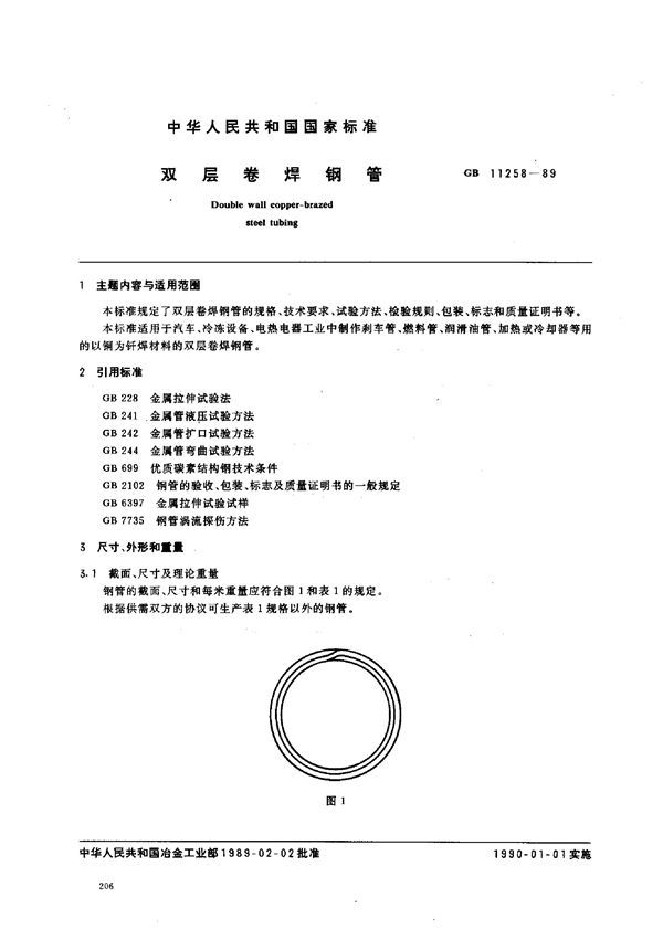 双层卷焊管技术要求 (GB 11258-1989)