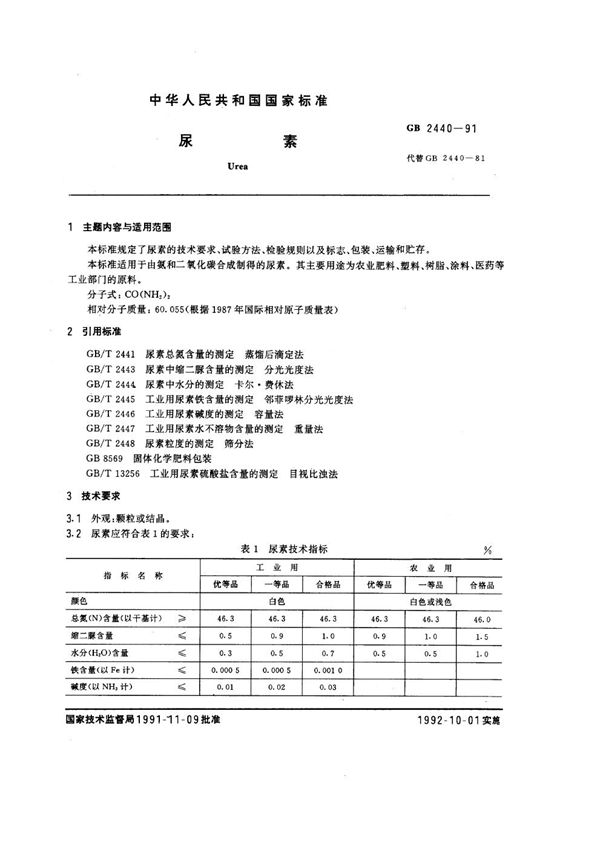 尿素 (GB 2440-1991)