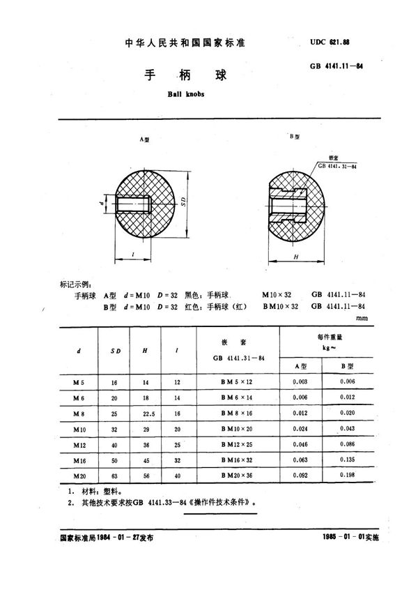 手柄球 (GB 4141.11-1984)