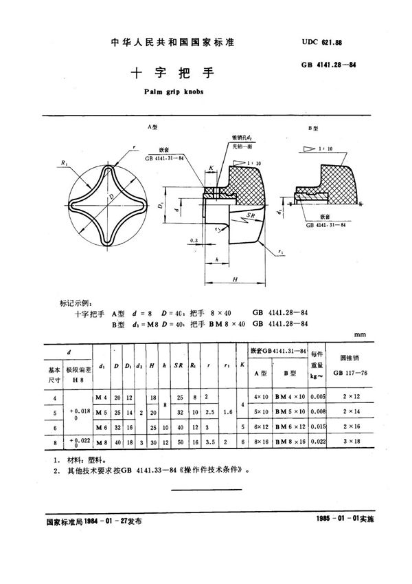十字把手 (GB 4141.28-1984)