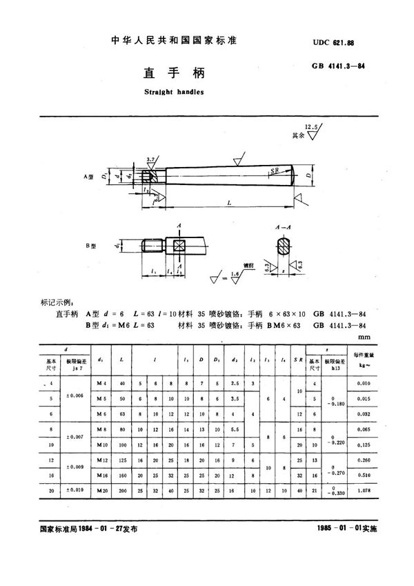 直手柄 (GB 4141.3-1984)
