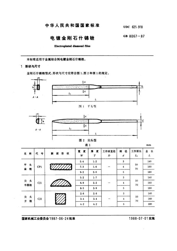 电镀金刚石什锦锉 (GB 8067-1987)
