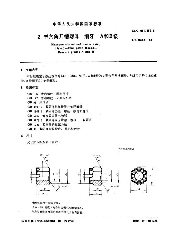 2型六角开槽螺母 细牙 A和B级 (GB 9458-1988)