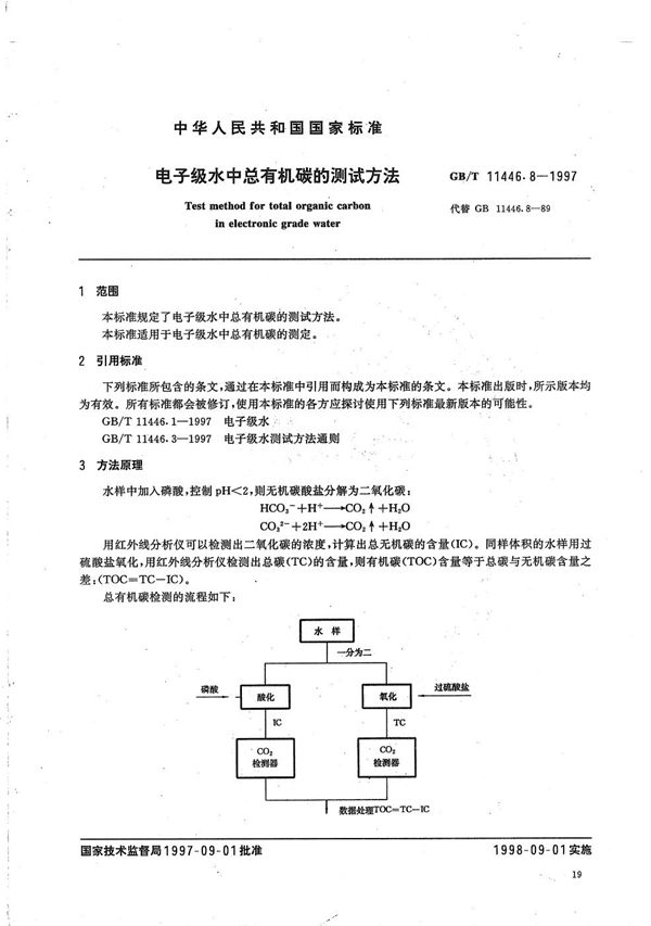 电子级水中总有机碳的测试方法 (GB/T 11446.8-1997)