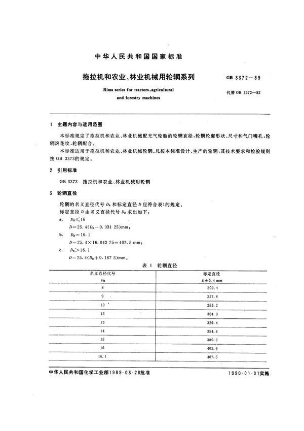 拖拉机和农业、林业机械用轮辋系列 (GB/T 3372-1989)