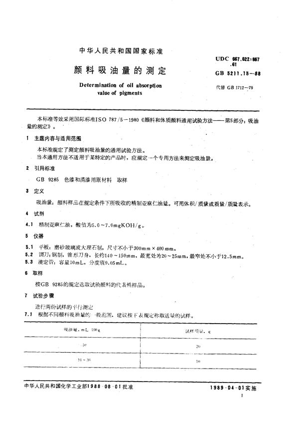 颜料吸油量的测定 (GB/T 5211.15-1988)