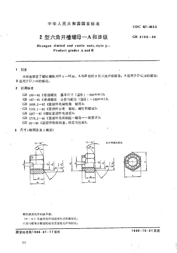 2型六角开槽螺母 A和B级 (GB/T 6180-1986)