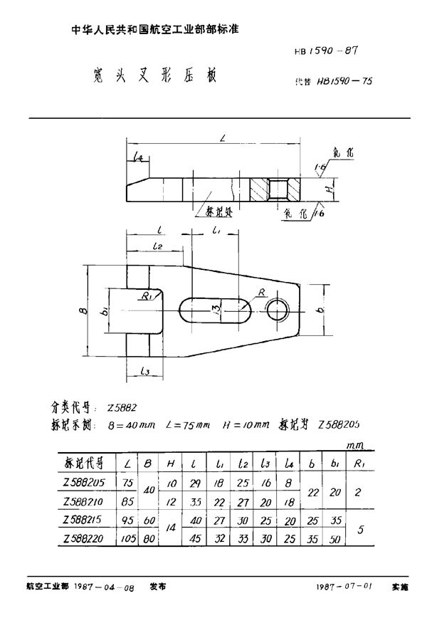 宽头叉形压板 (HB 1590-1987)