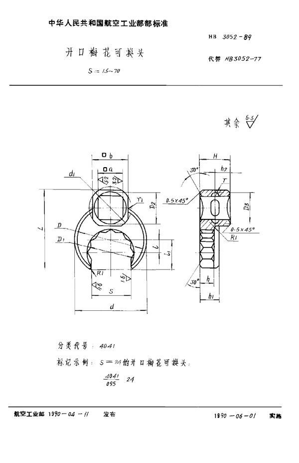 开口梅花可换头 S=13～70 (HB 3052-1989)
