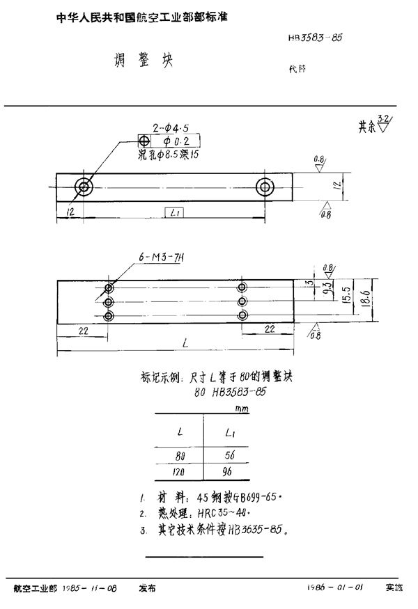 调整块 (HB 3583-1985)