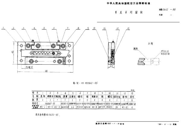 单层单列溜板 (HB 3612-1985)