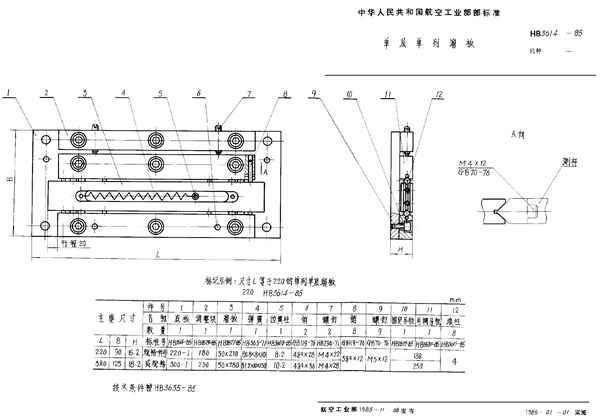 单层单列溜板 (HB 3614-1985)