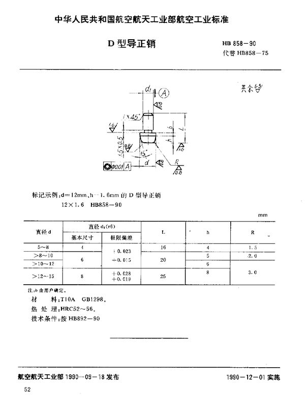 D型导正销 (HB 858-1990)
