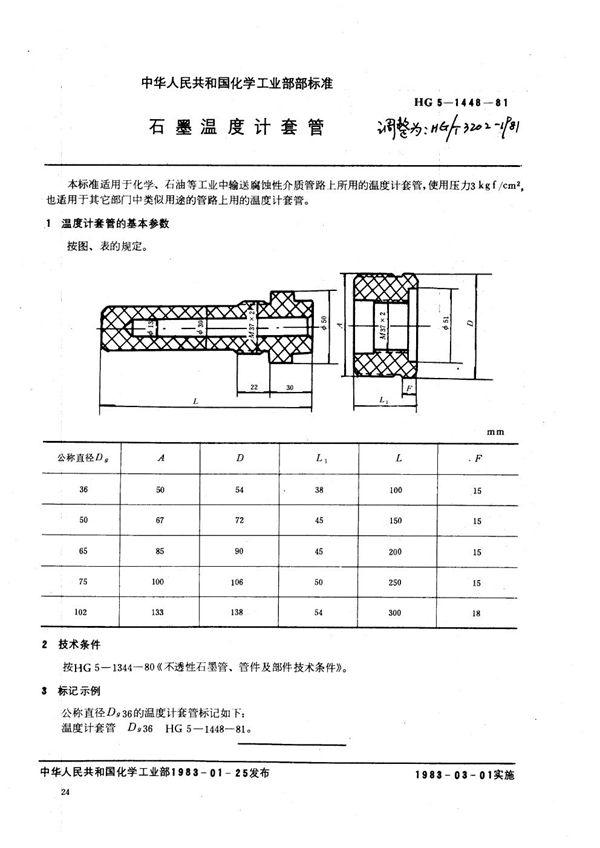 石墨管温度计套管 (HG/T 3202-1981)