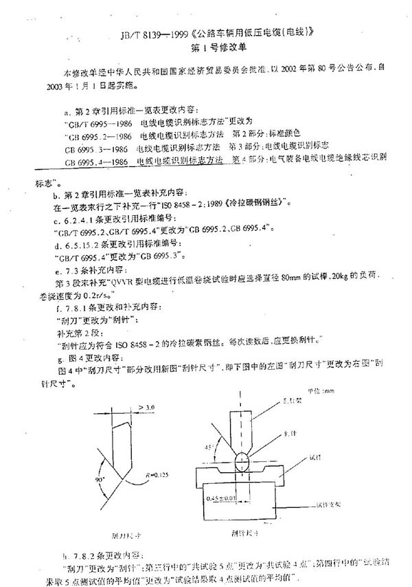 公路车辆用低压电缆(电线) (JB/T 8139-1999)
