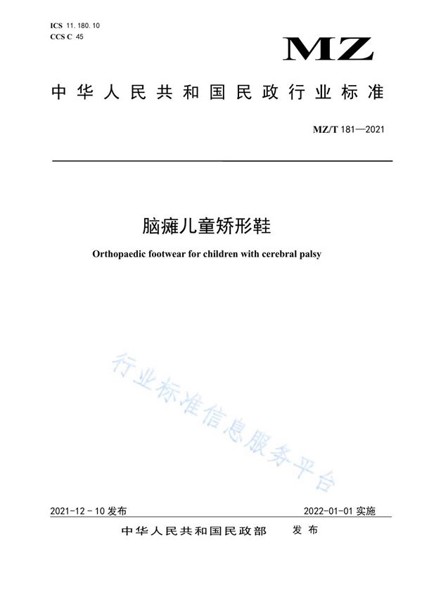 脑瘫儿童矫形鞋 (MZ/T 181-2021）
