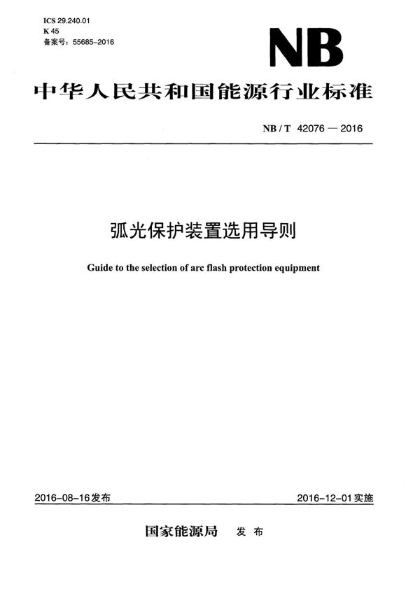 弧光保护装置选用导则 (NB/T 42076-2016)