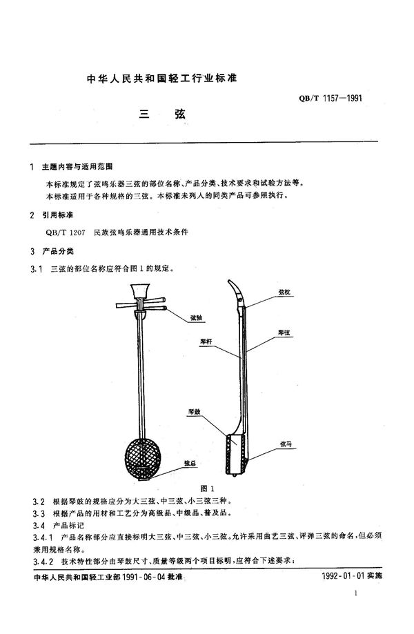 三弦 (QB 1157-1991）