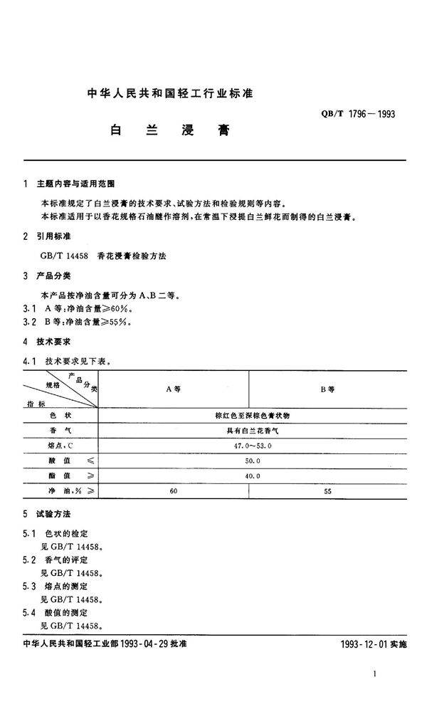 白兰浸膏 (QB 1796-1993）