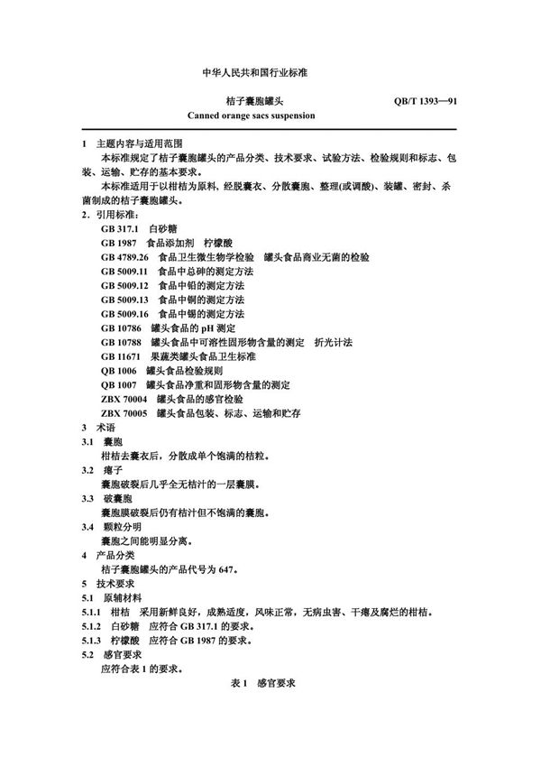 桔子囊胞罐头 (QB/T 1393-1991)