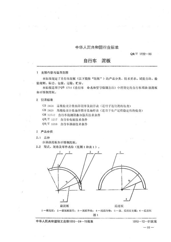自行车 泥板 (QB/T 1722-1993)