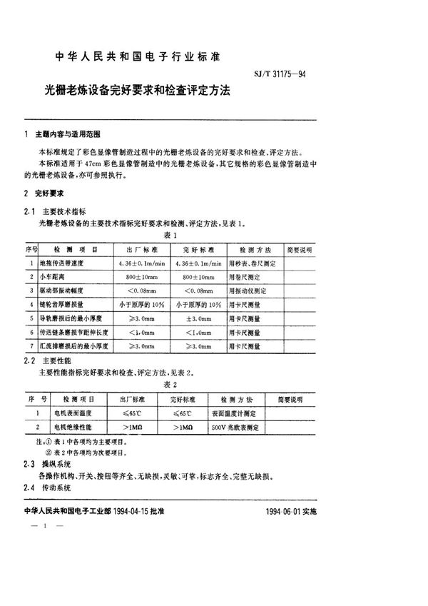 光栅老练设备完好要求和检查评定方法 (SJ/T 31175-1994)