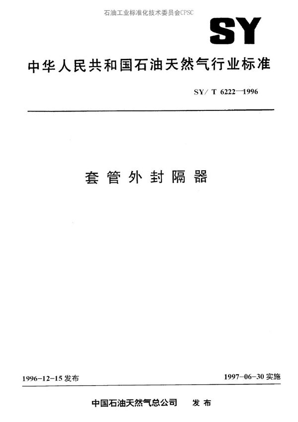 套管外封隔器 (SY/T 6222-1996)