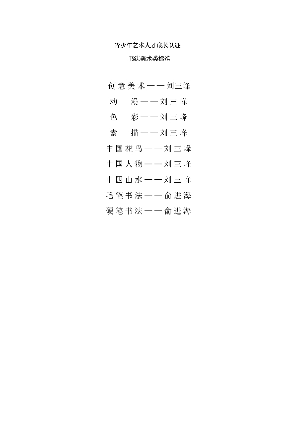 青少年艺术人才成长认证 书法美术类标准 (T/ACCIA 0015-2019)