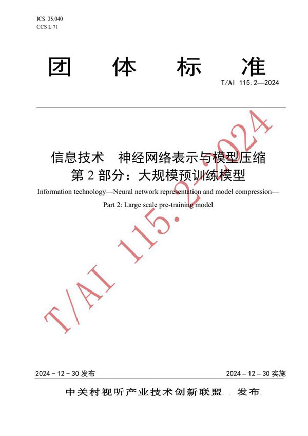 信息技术  神经网络表示与模型压缩 第2部分：大规模预训练模型 (T/AI 115.2-2024)