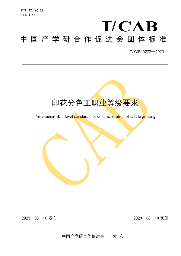 印花分色工职业等级要求 (T/CAB 0272-2023)