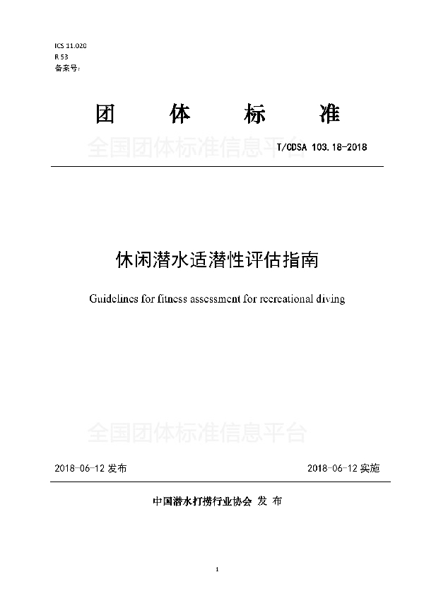 休闲潜水适潜性评估指南 (T/CDSA 103.18-2018)