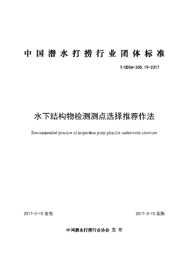 水下结构物检测测点选择推荐作法 (T/CDSA 305.19-2017)