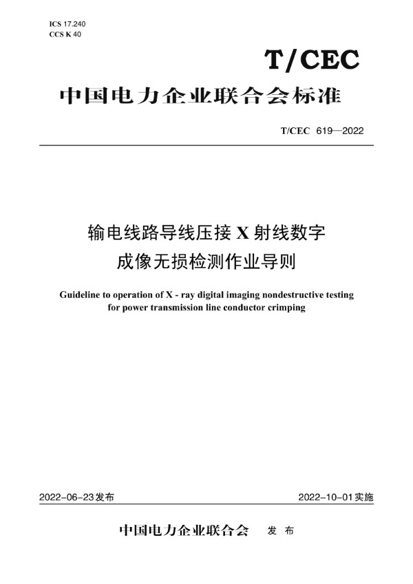 输电线路导线压接X射线数字成像无损检测作业导则 (T/CEC 619-2022)