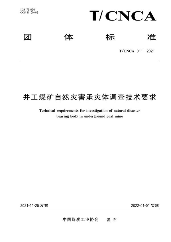 井工煤矿自然灾害承灾体调查技术要求 (T/CNCA 011-2021)