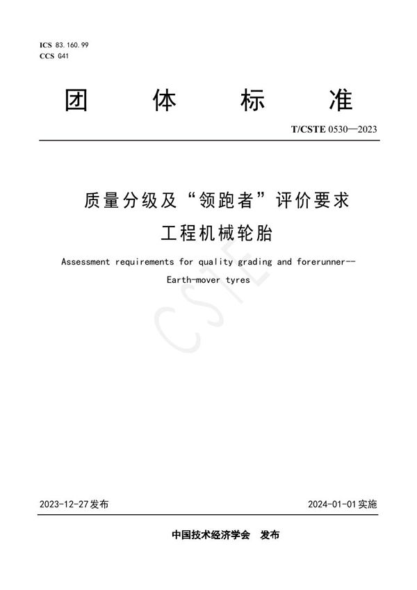 质量分级及“领跑者”评价要求  工程机械轮胎 (T/CSTE 0530-2023)
