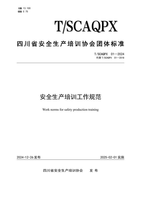 安全生产培训工作规范 (T/SCAQPX 01-2024)