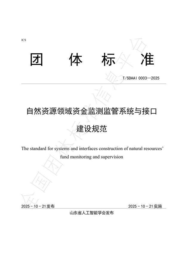 自然资源领域资金监测监管系统与接口建设规范 (T/SDAAI 0003-2025)