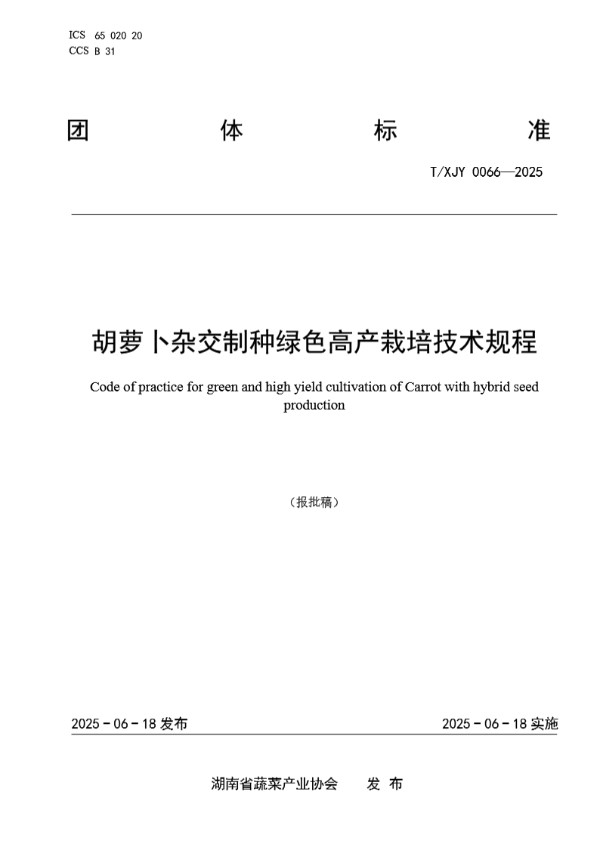 胡萝卜杂交制种绿色高产栽培技术规程 (T/XJY 0066-2025)