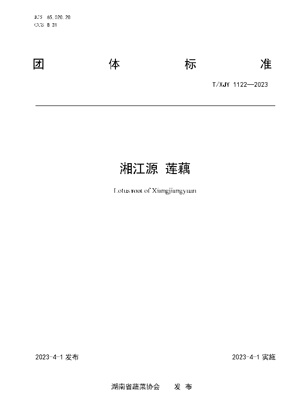 湘江源 莲藕 (T/XJY 1122-2023)