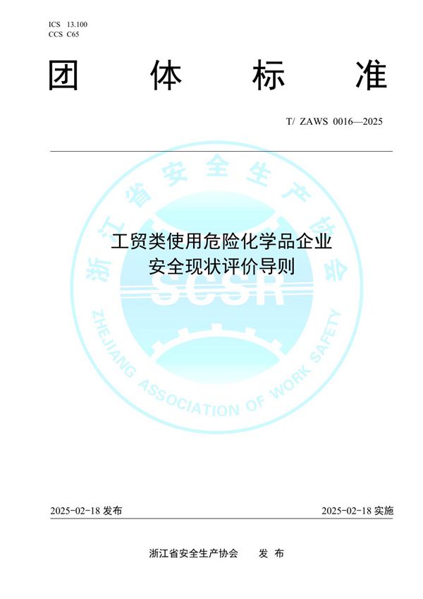 工贸类使用危险化学品企业安全现状评价导则 (T/ZAWS 0016-2025)