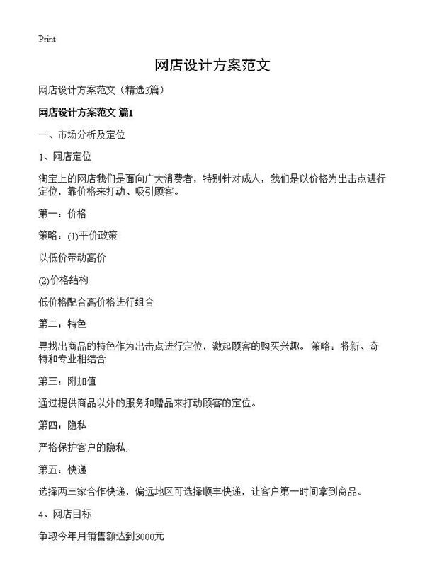 网店设计方案范文