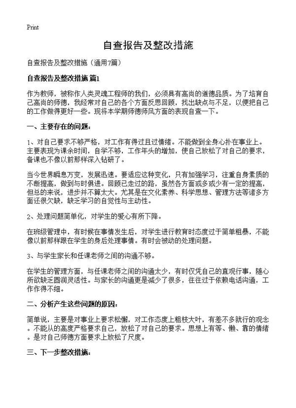 自查报告及整改措施