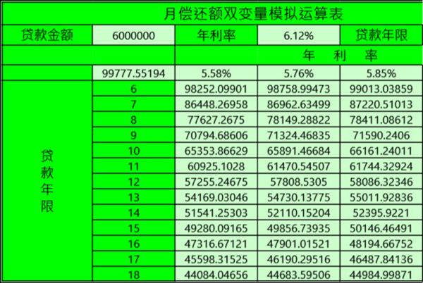 月偿还额双变量模拟运算表模板